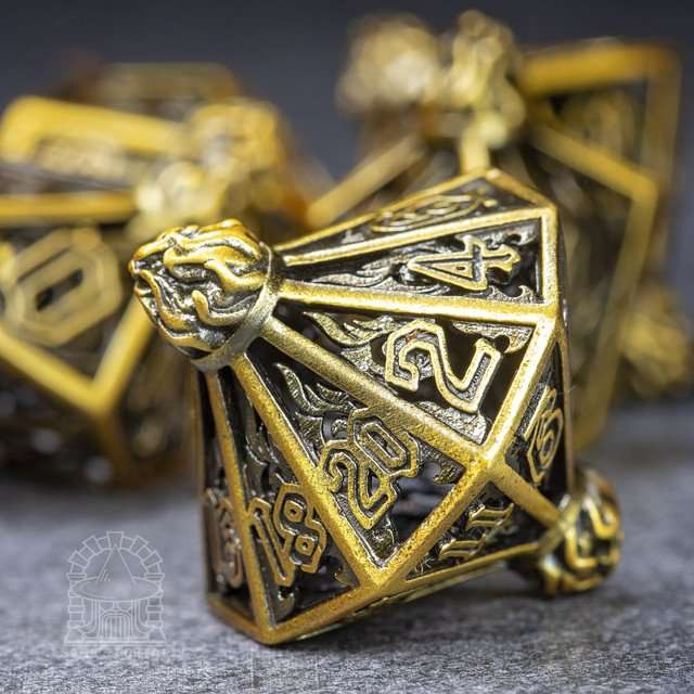 Sage’s Phoenix Lantern Hollow Metal Polyhedral Dice Set image 3