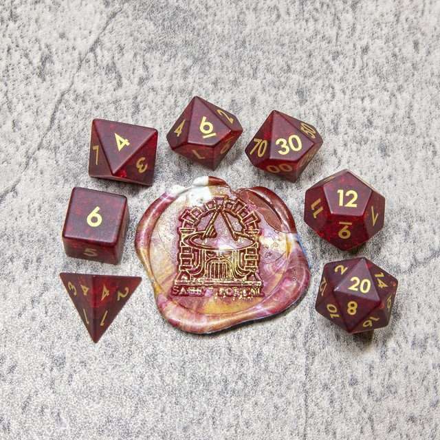Sage's Kaleidoscopes Red Cracked Glass Frosted Finish Polyhedral Dice Set image 10