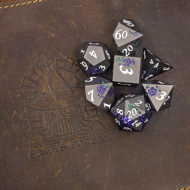Sage's Petrified Flowers Black/Purple Metal Dice Set image 9