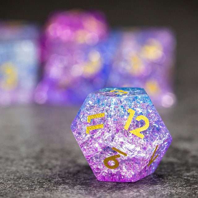 Sage's Kaleidoscopes Purple/Blue Cracked Glass Gloss Finish Polyhedral Dice Set image 2