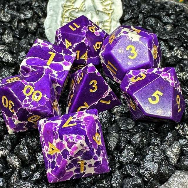 Sage's Treasures - Spotted Purple/White Stone Polyhedral Dice Set image 0