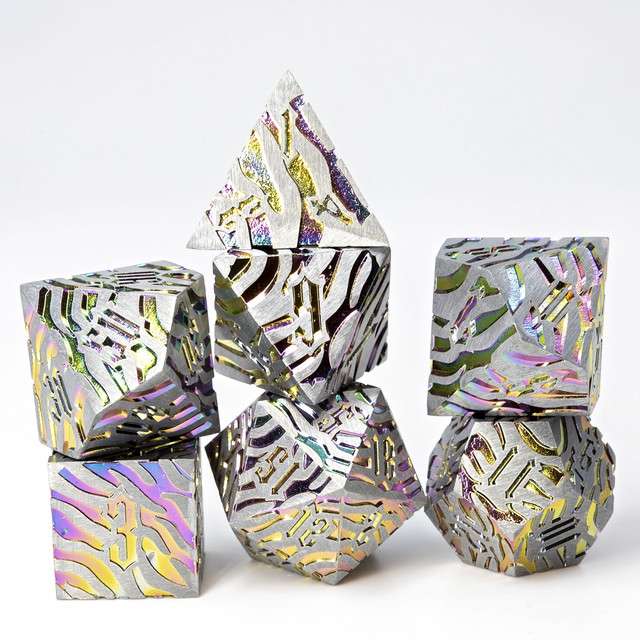 Sage's Fusion Stones Holographic Rainbow Metal Polyhedral Dice Set image 4