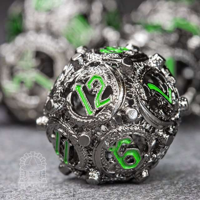 Sage’s Ouroboros Dusk Venom Hollow Metal Polyhedral Dice Set image 1