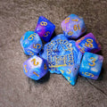 Sage's Stones - Purple/Blue Gold Ink Acrylic Polyhedral Dice Set image 0