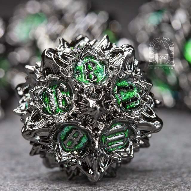 Sage's Deadly Lotus Midnight Venom Metal Polyhedral Dice Set image 3