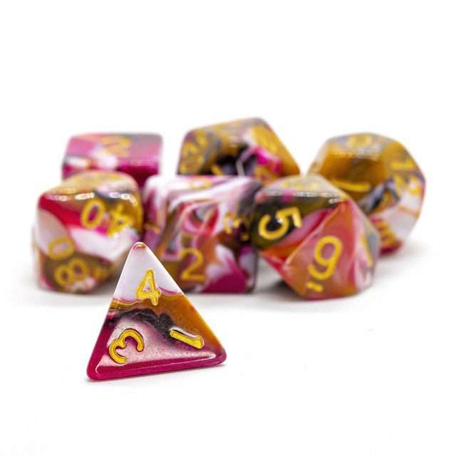 Sage's Stones - Red/Brown/White/Black Gold Ink Acrylic Polyhedral Dice Set image 15