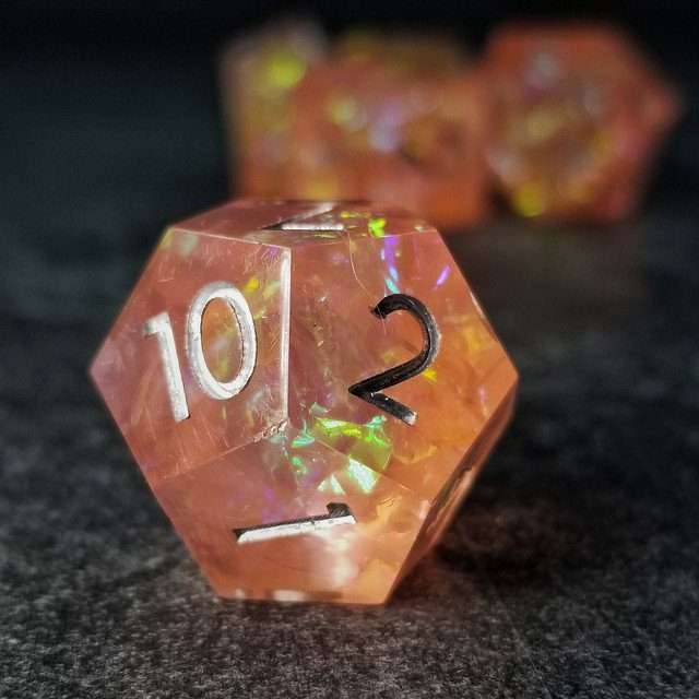 Sage's Enchanted Crystals Pink/Peach Silver Ink Sharp Edge Resin Dice Set image 24
