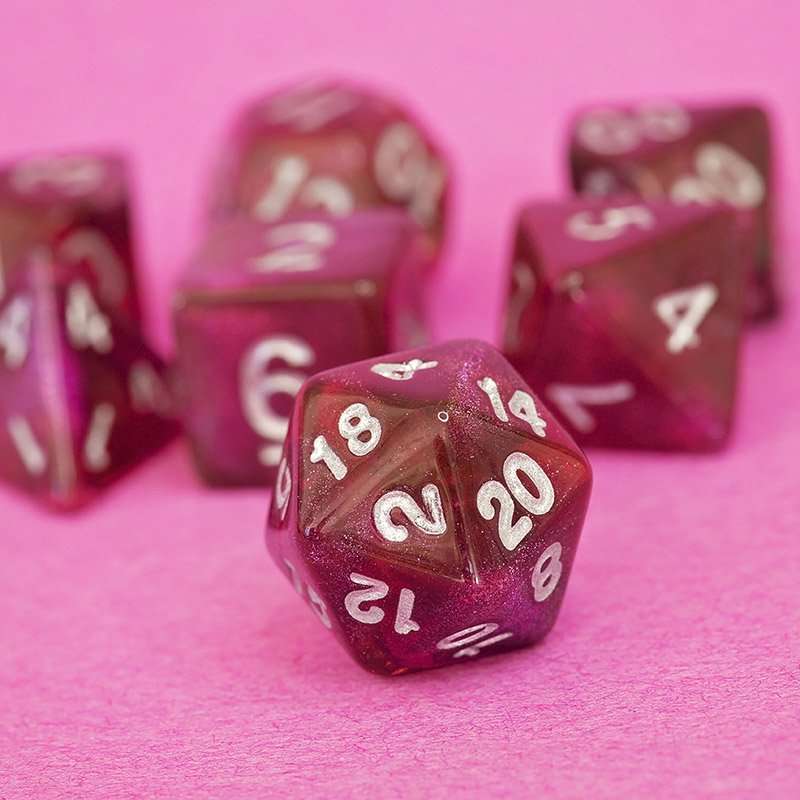 Sage's Shards - Pink/Purple/Orange Glitter Polyhedral Dice Set image 1