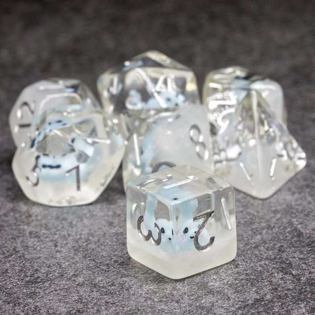 Sage's Baby Blue Seal Familiar Resin Polyhedral Dice Set image 6