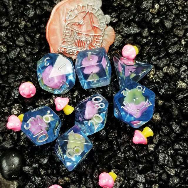 Sage's Familiars - Pink Magic Shrooms Resin Polyhedral Dice Set image 14