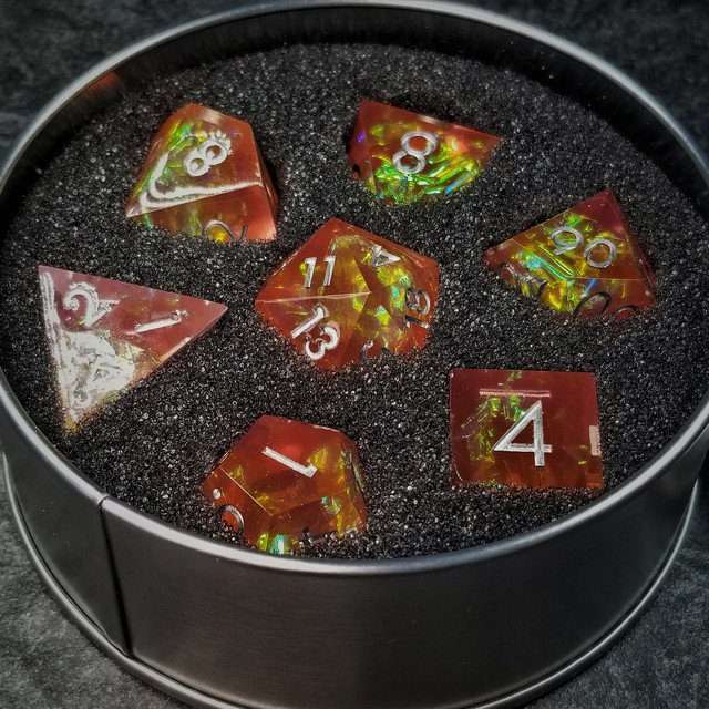 Sage's Enchanted Crystals Pink/Peach Silver Ink Sharp Edge Resin Dice Set image 36
