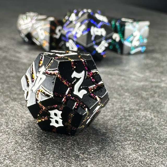 Sage's Warp Stones Matte Black Galaxy Metal Polyhedral Dice Set image 6