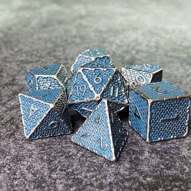 Sage's Hounds - Vintage Blue with Nickel Silver Metal Polyhedral Dice Set image 16