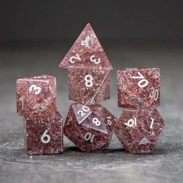 Sage's Kaleidoscopes Salmon Cracked Glass Gloss Finish Polyhedral Dice Set image 10