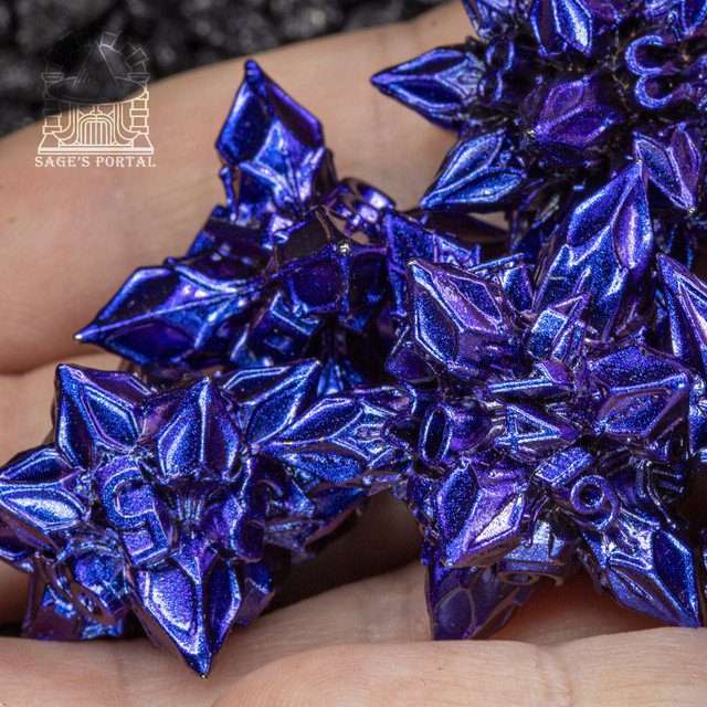 Sage's Deadly Blossoms Blue/Purple Metal Polyhedral Dice Set image 9