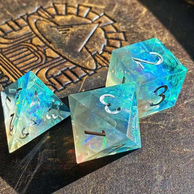 Sage's Enchanted Crystals Grey/Green Sharp Edge Resin Dice Set image 5