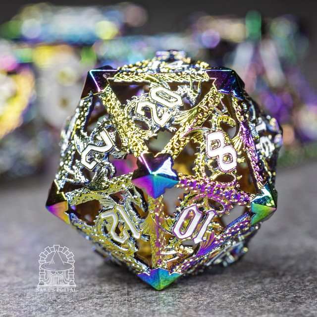 Sage's Dragonstones - Rainbow Noble Dragon Hollow Metal Polyhedral Dice Set image 2