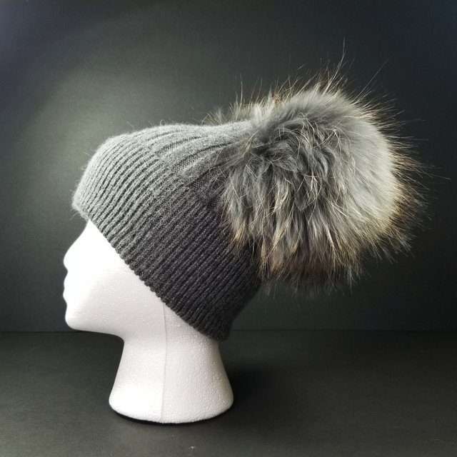 Sage’s Cap – Grey Wool Beanie with Double Raccoon Pompom image 17
