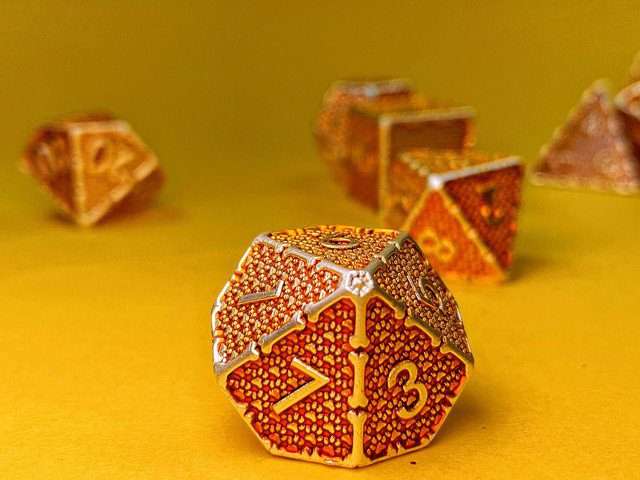 Sage's Hounds - Vintage Yellow with Silver Metal Polyhedral Dice Set image 17