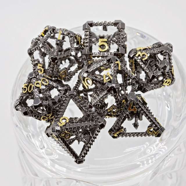 Sage's Draconic Prison Midnight Cage Hollow Metal Dice Set image 1