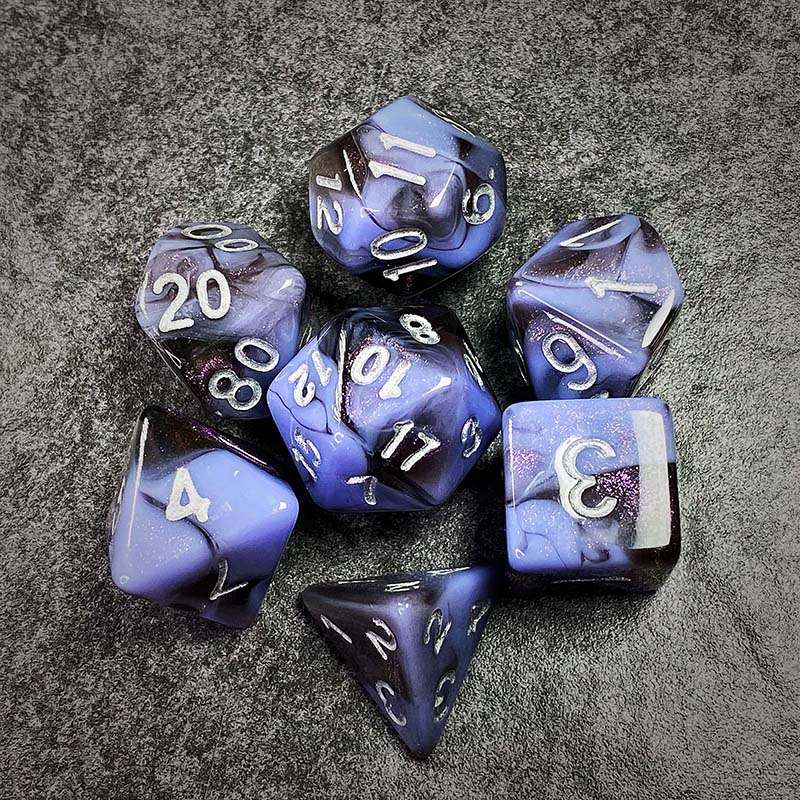 Sage's Shards - Black/Lilac Glitter and Silver Ink Acrylic Polyhedral Dice Set image 11
