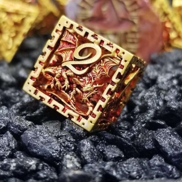 Sage's Dragonstones - Chained Noble Dragon Gold Hollow Metal Polyhedral Dice Set image 5