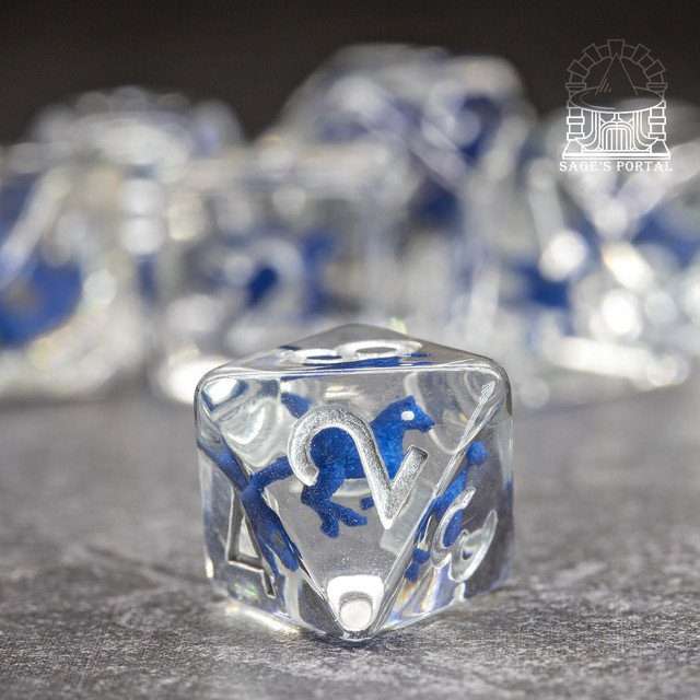 Sage's Blue Pegasus Familiar Resin Polyhedral Dice Set image 4