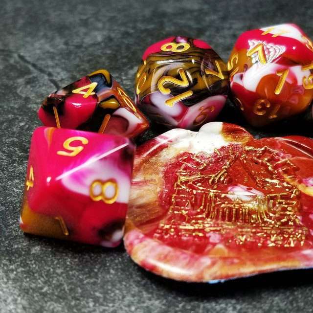 Sage's Stones - Red/Brown/White/Black Gold Ink Acrylic Polyhedral Dice Set image 25