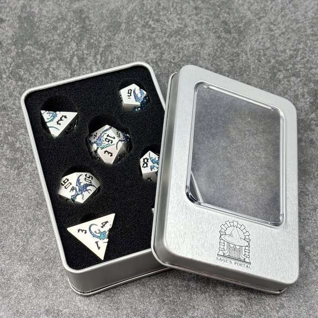 Sage’s Dragon Etchings Silver Teal/Purple Metal Polyhedral Dice Set image 6