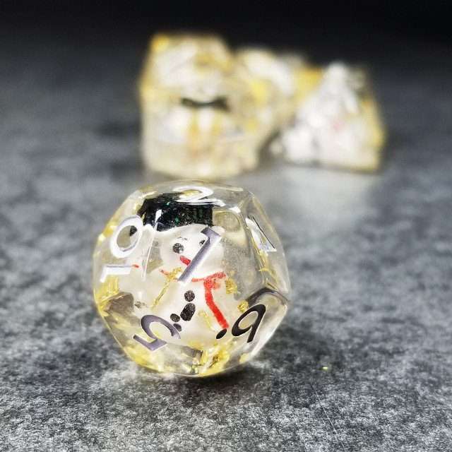 Sage's Familiars - Snowman Resin Silver Ink Polyhedral Dice Set image 27