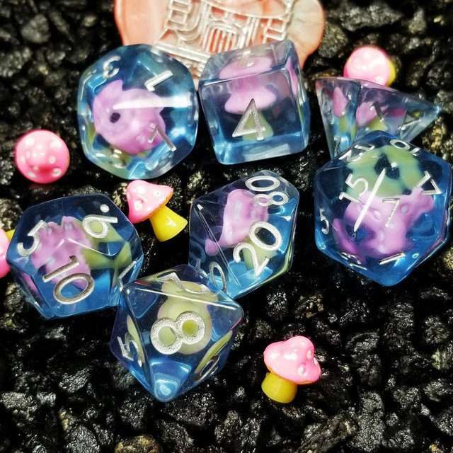 Sage's Familiars - Pink Magic Shrooms Resin Polyhedral Dice Set image 12