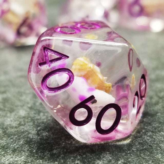 Sage's Familiars - Purple Fish and Sea Shell Familiar Resin Polyhedral Dice Set image 4