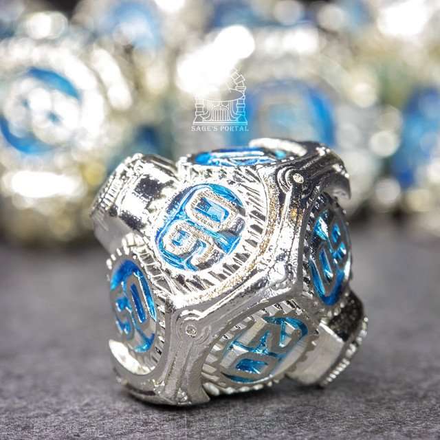 Sage's Artificer's Core Ocean Essence Metal Polyhedral Dice Set image 9