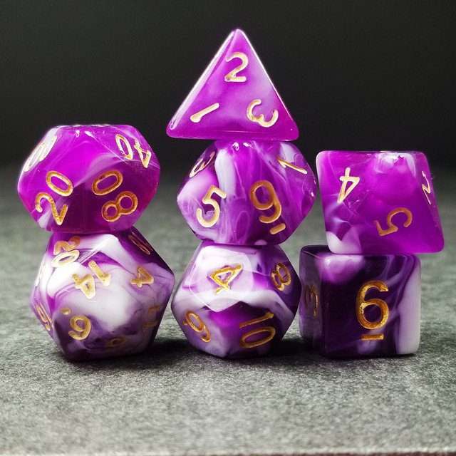 Sage's Stones - Purple/White Gold Ink Acrylic Polyhedral Dice Set image 5