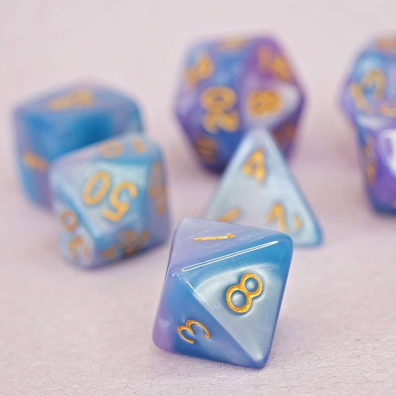 Sage's Stones - Purple/Blue Gold Ink Acrylic Polyhedral Dice Set image 5