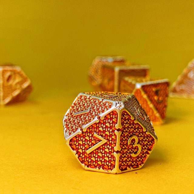 Sage's Hounds - Vintage Yellow with Silver Metal Polyhedral Dice Set image 19