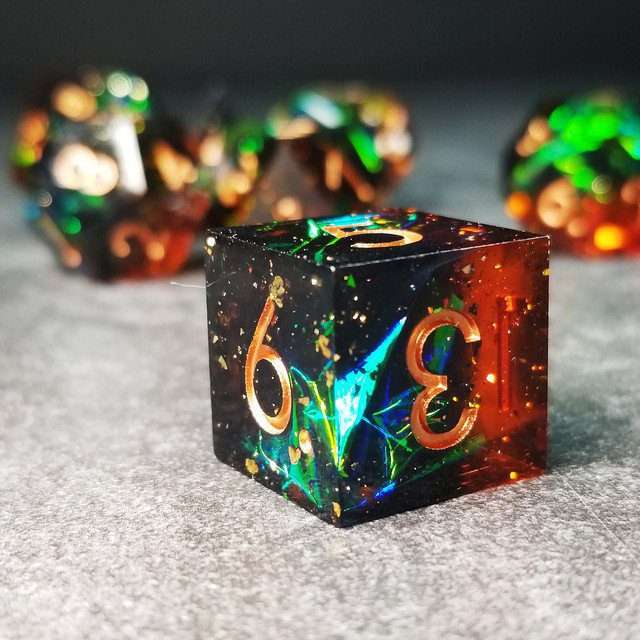 Sage's Enchanted Crystals Cola/Green/Blue Sharp Edge Resin Dice Set image 25