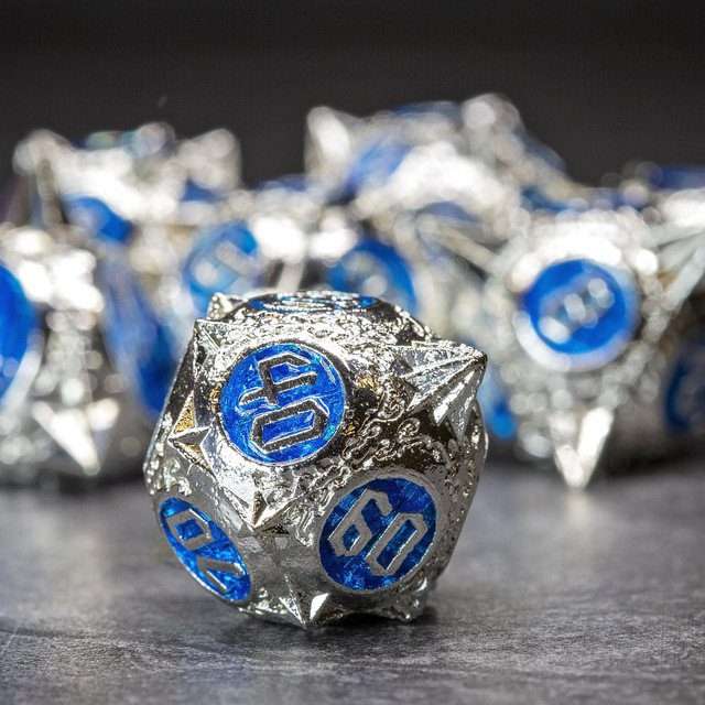 Sage's Enchanted Morningstars - Silver/Blue Metal Polyhedral Dice Set image 3