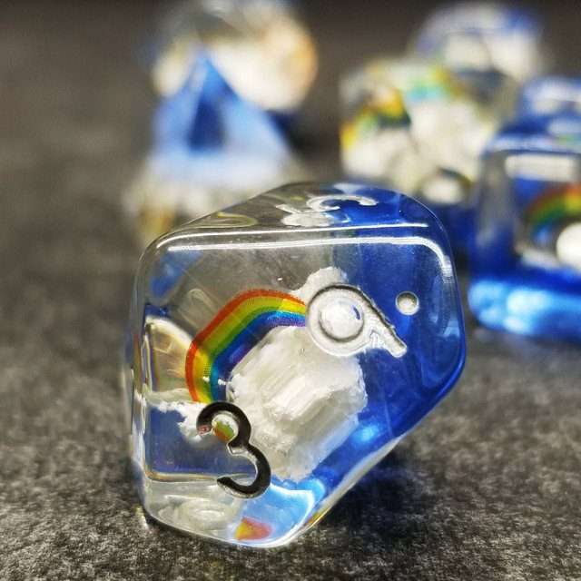 Sage's Familiars - Enchanted Rainbow and Clouds Resin Polyhedral Dice Set image 3