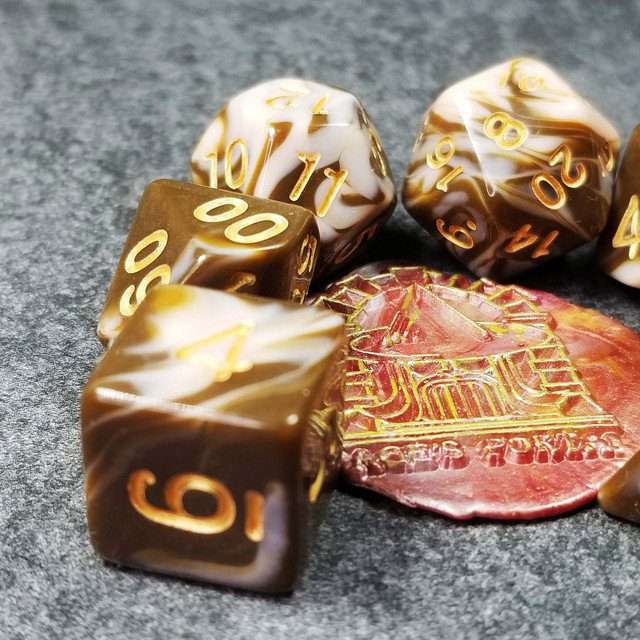 Sage's Stones - Coffee/White Gold Ink Acrylic Polyhedral Dice Set image 11