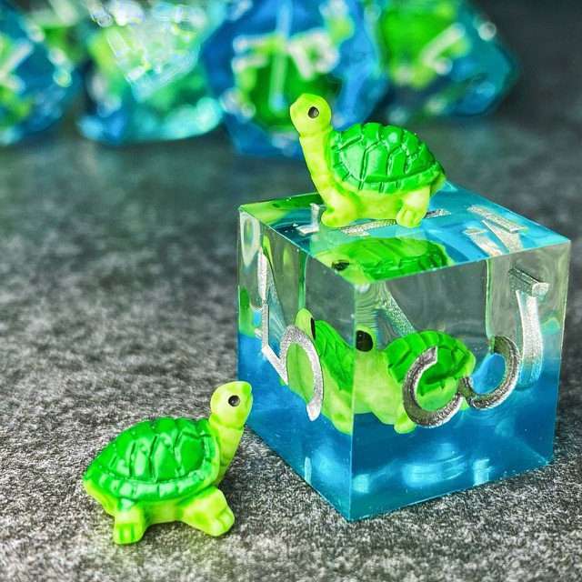 Sage's Familiars - Baby Turtle Familiar Sharp Edge Resin Polyhedral Dice Set image 8