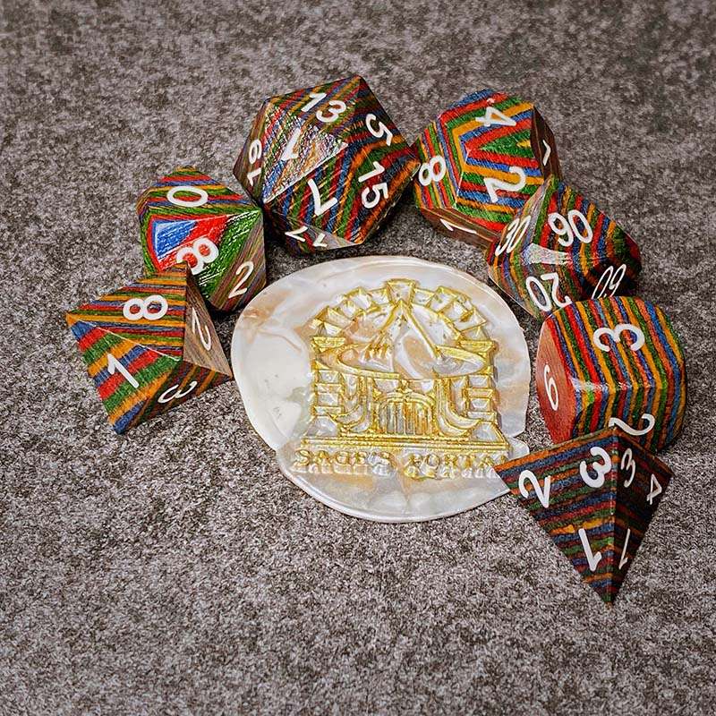 Sage's Trees - Rainbow Technical Wood Polyhedral Dice Set image 0