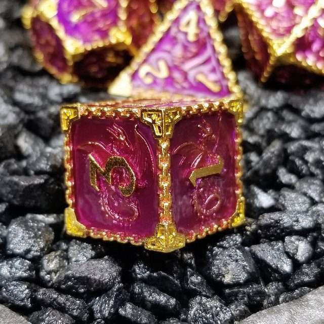 Sage's Dragonstones - Mystic Wyvern Purple Gold Metal Polyhedral Dice Set image 6