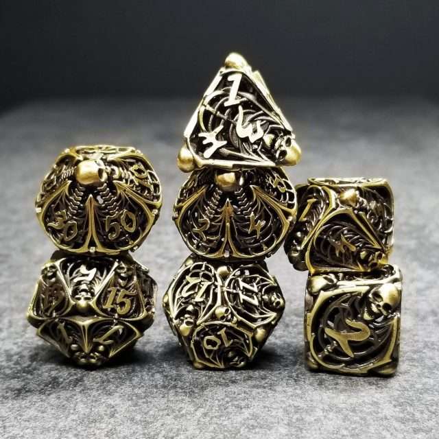 Sage's Macabre Bone Trinket Bronze Hollow Metal Polyhedral Dice Set image 8