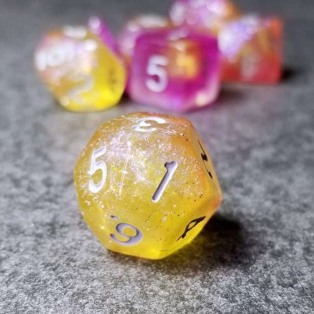 Sage's Shards - Purple/Yellow Glitter Polyhedral Dice Set image 7