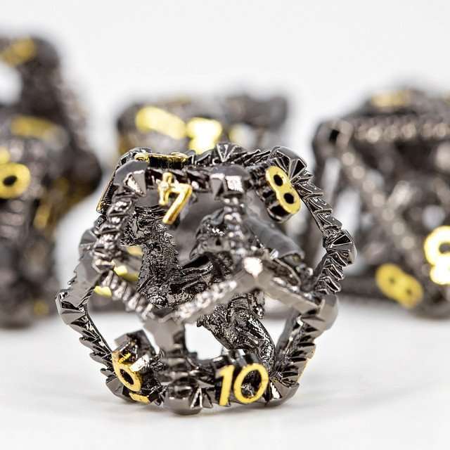 Sage's Draconic Prison Midnight Cage Hollow Metal Dice Set image 3