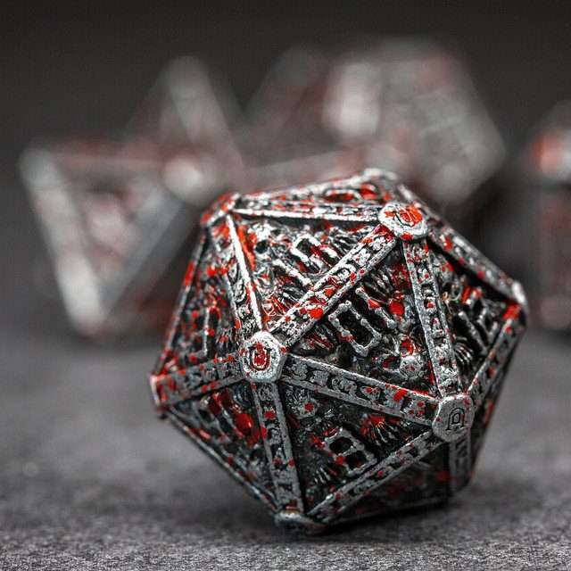 Sage's Lich's Phylactery Nickel/Blood Metal Polyhedral Dice Set image 1