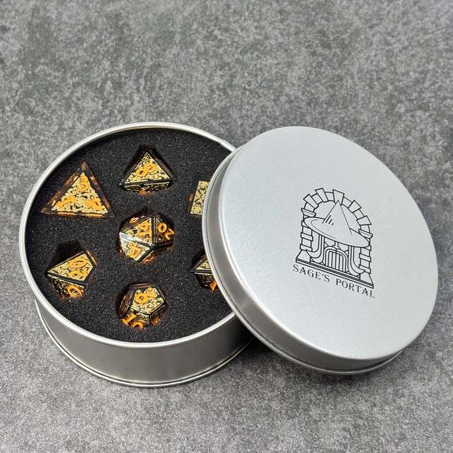 Sage's Arabesque Gold Sharp Edge Resin Dice Set image 8