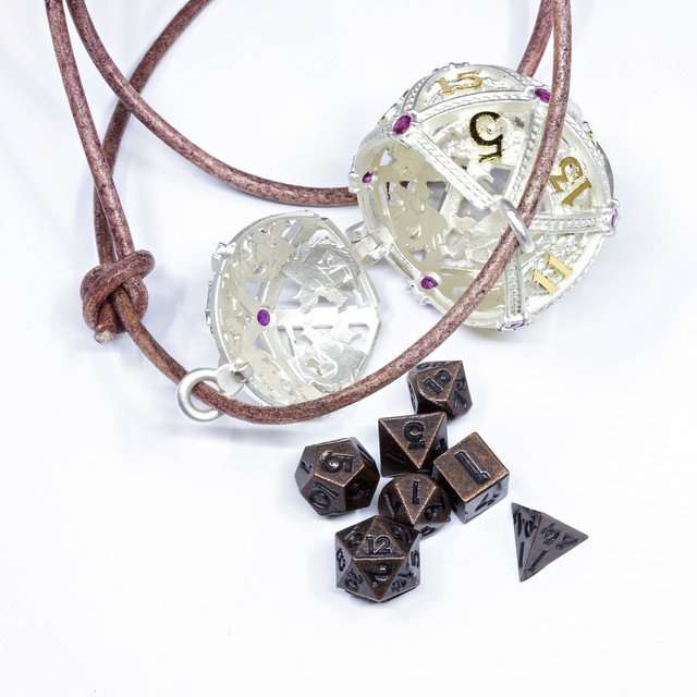 Sage’s Tiny Treasures Winter Rose Draconic Cage Necklace with Miniature Dice Set image 9