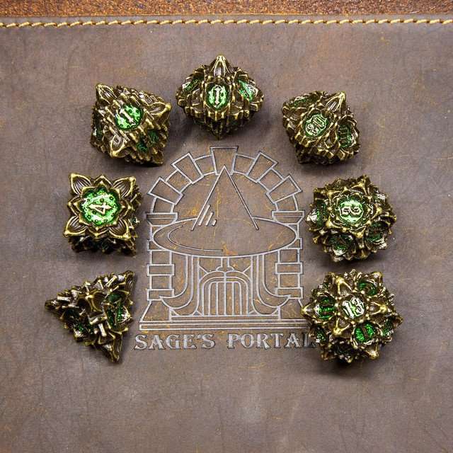 Sage's Deadly Lotus Venomous Bite Metal Polyhedral Dice Set image 7